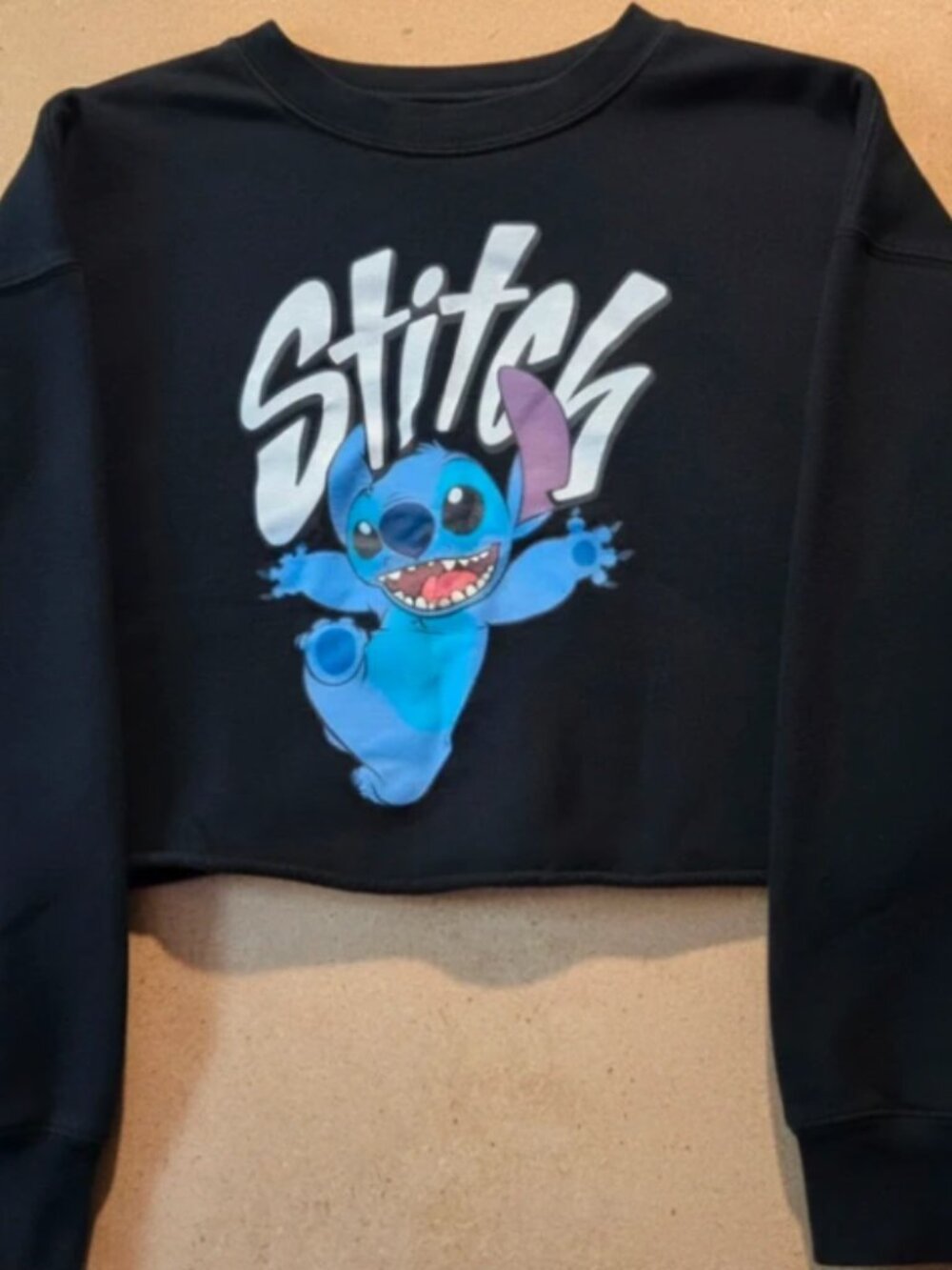 Disney Stitch Black Cropped Sweatshirt – Size XL